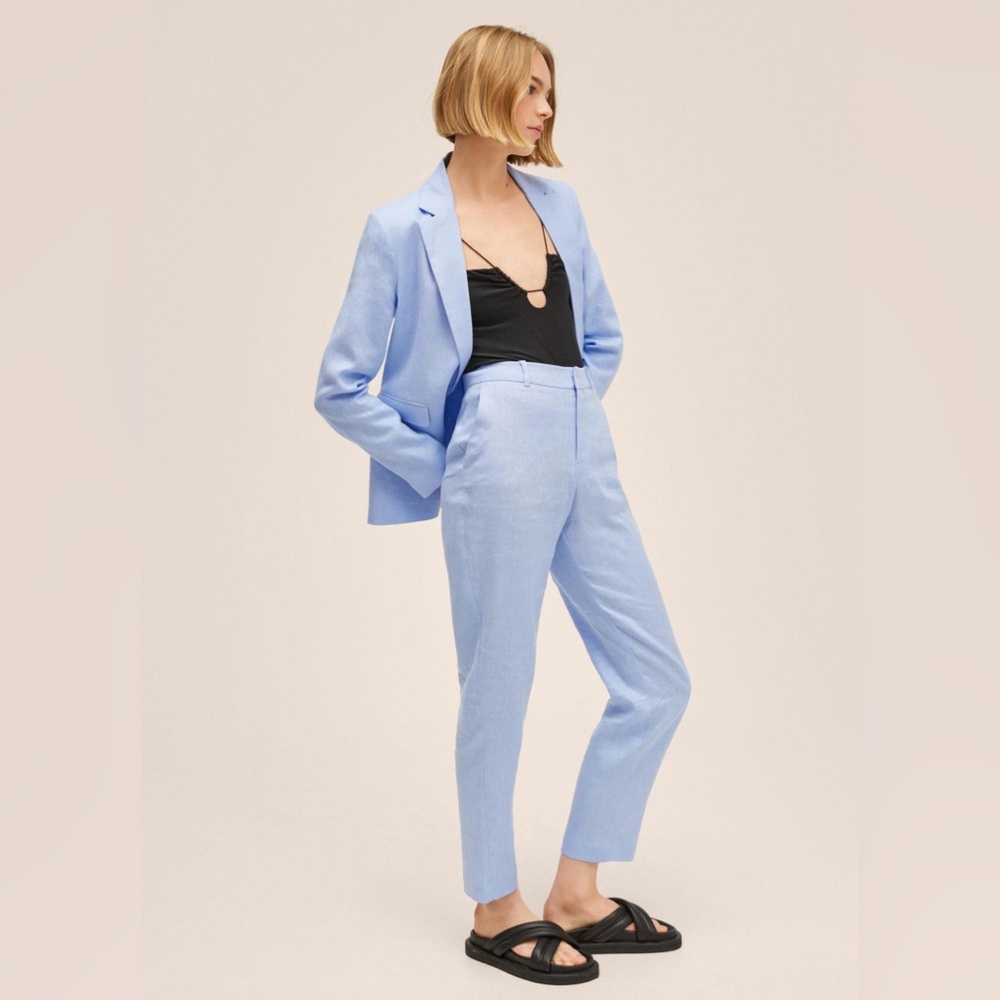 Mango MNG Linen Blue Trousers Pants - Size 6